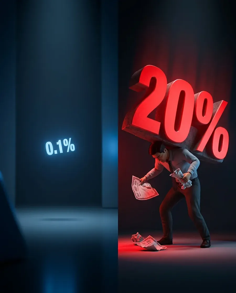 Illustration of the tax burden — 20% vs 0.1%