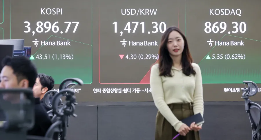 KOSPI index board at a Korean exchange