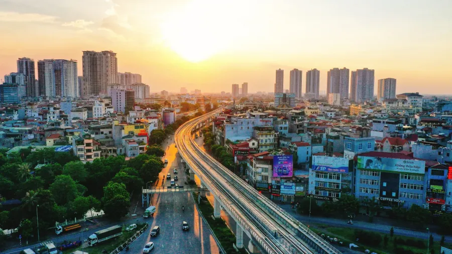 Developing urban area with modern transportation infrastructure