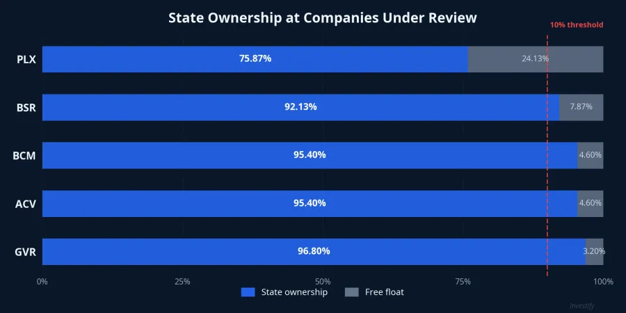 State Ownership Ratios at Companies Under Review
