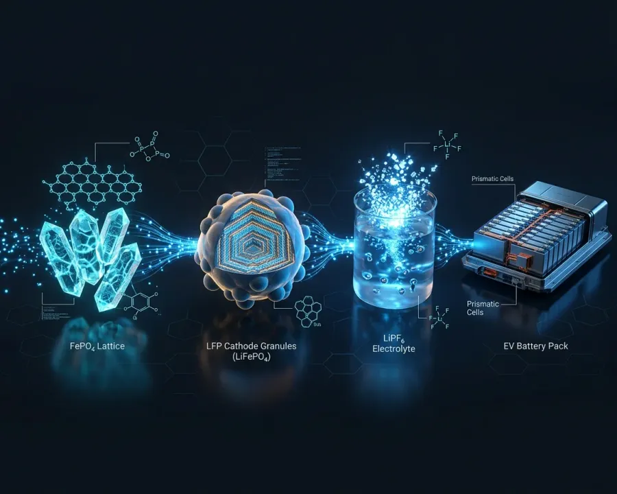 Battery materials value chain: FePO4, LFP, LiPF6