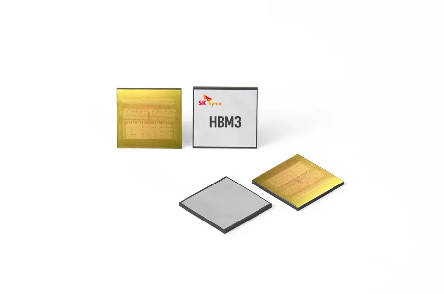 SK Hynix HBM3 chips — high bandwidth memory is the defining supply bottleneck of the AI cycle