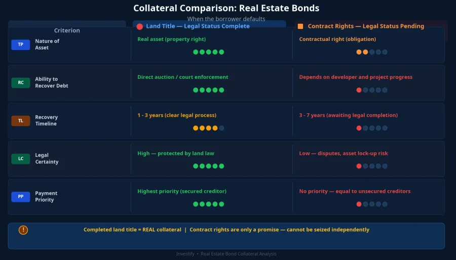 Real estate bond collateral comparison: completed land title vs rights under a business cooperation agreement