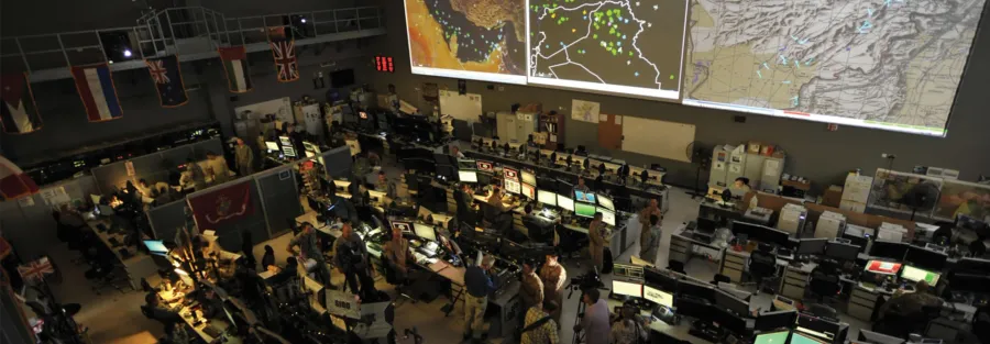 U.S. military command center with tactical maps