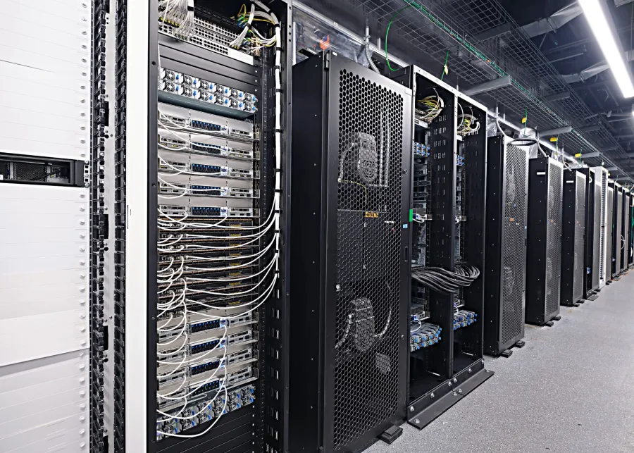 GPU server racks in a large-scale AI data center