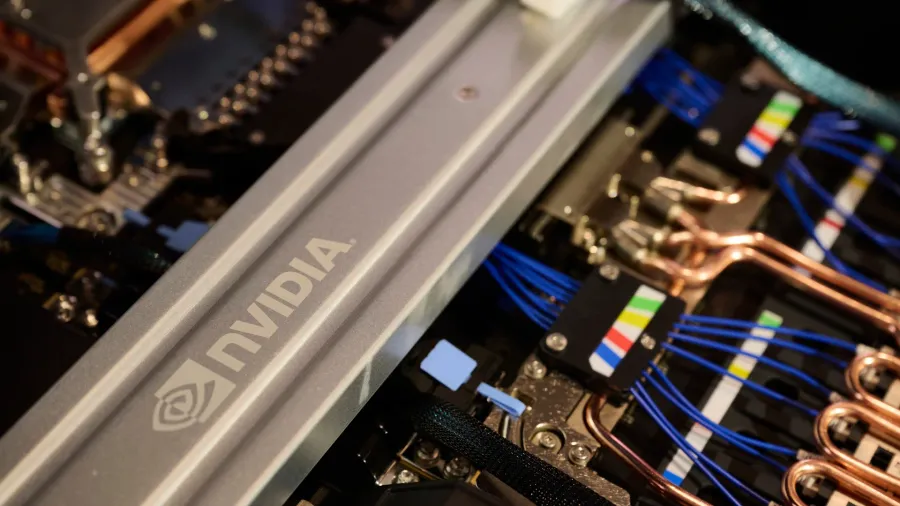 Nvidia H100 GPU in a data center rack, emblematic of the chip scarcity era of 2023