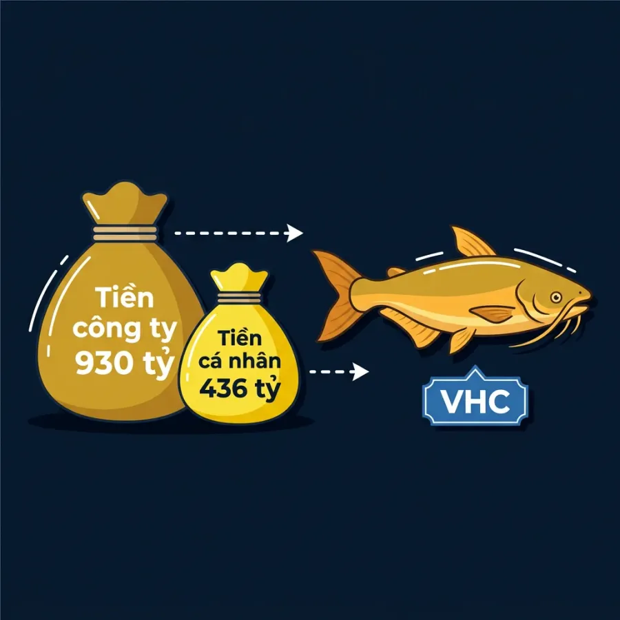 Illustration: company funds of VND 930 billion and personal funds of VND 436 billion both staked on VHC