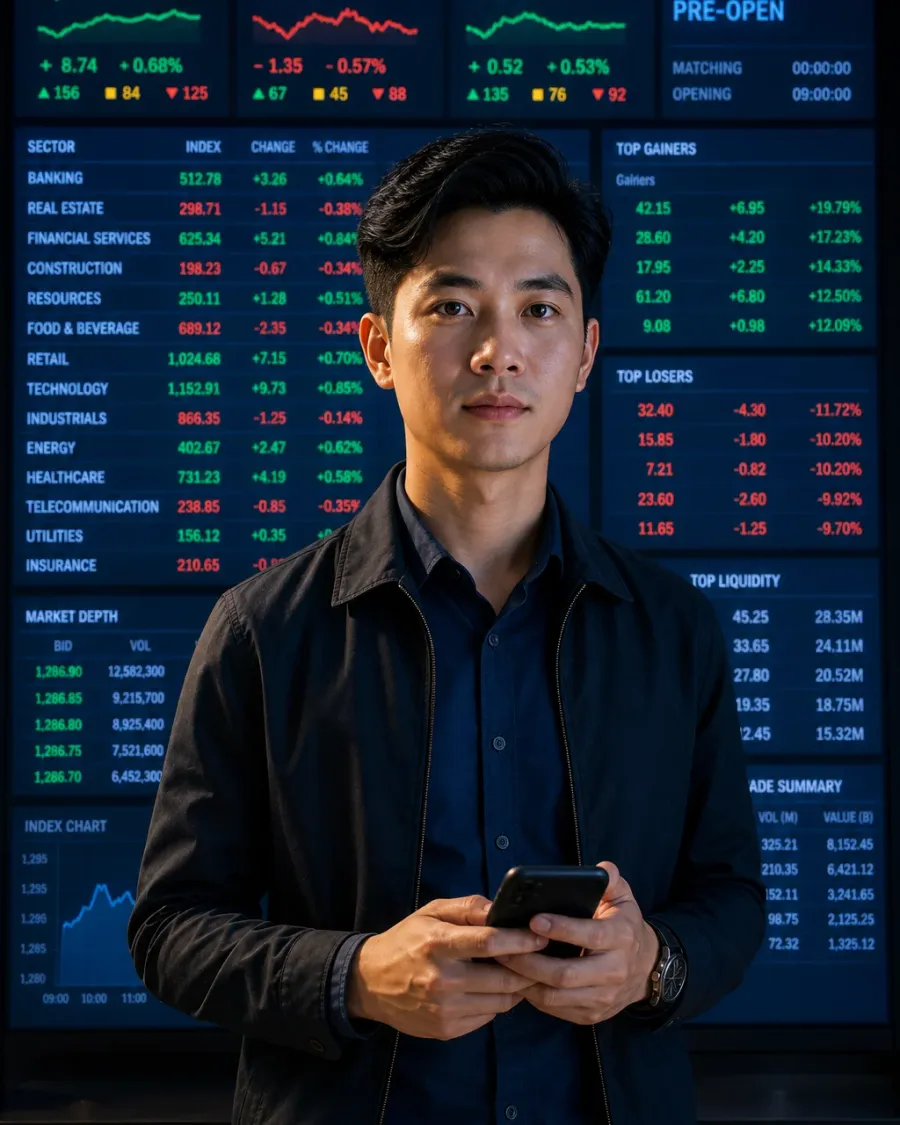 A Vietnamese investor watching the market before the opening bell