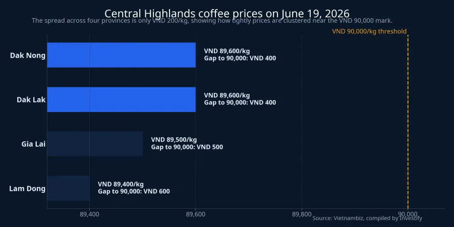 Central Highlands coffee prices on June 19, 2026