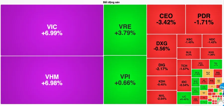 A heatmap of the market shows the outsized role of VIC and VHM