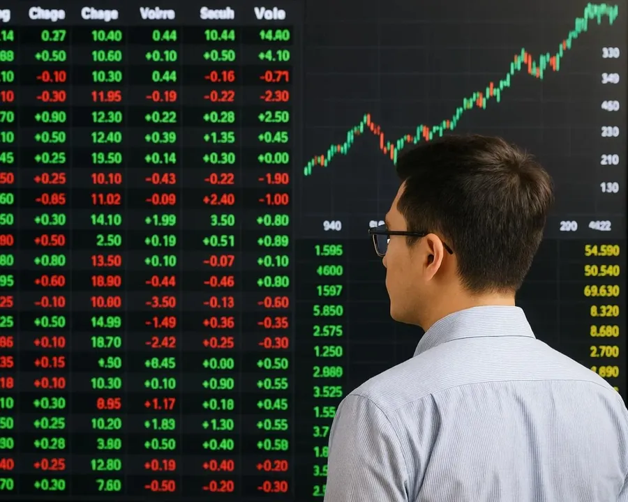 A Vietnamese stock board dominated by red