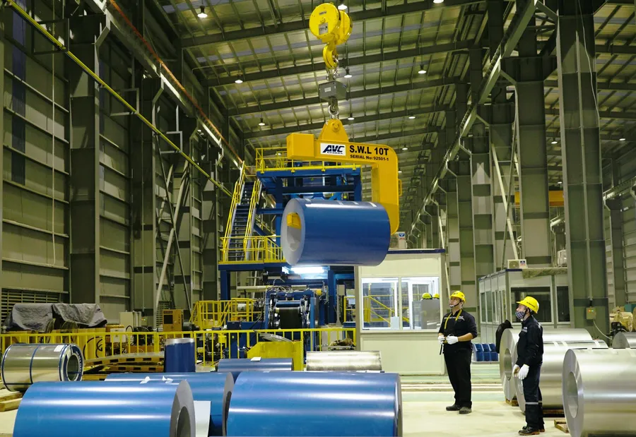 Steel-coil processing line at a factory