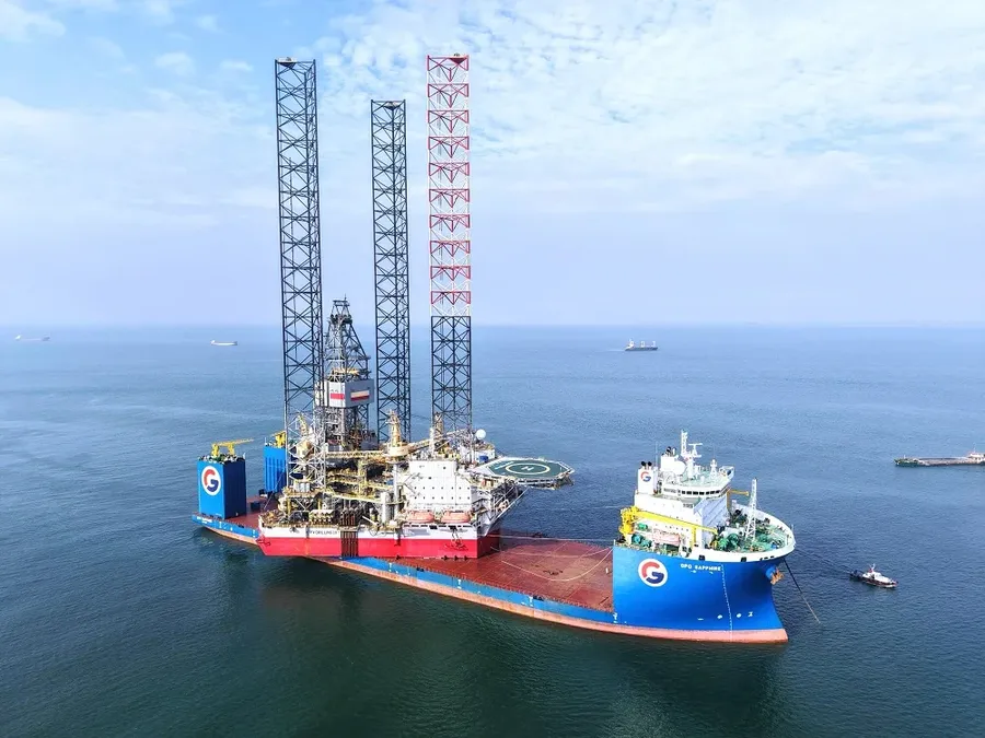 Offshore drilling rig illustrating oilfield services