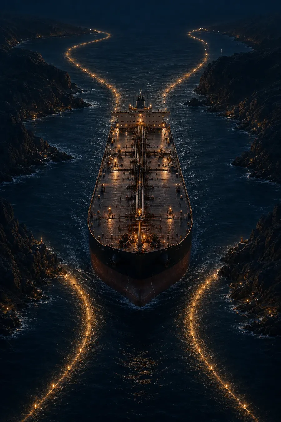 Illustration of an oil tanker facing narrower maritime routes