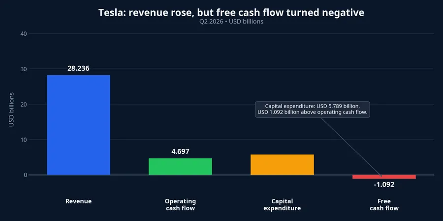 Tesla Q2 2026 revenue, operating cash flow, capital expenditure and free cash flow