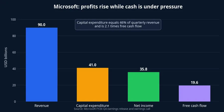 Microsoft revenue, capital expenditure, net income and free cash flow
