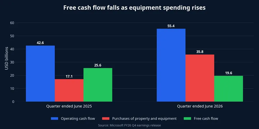 Comparison of operating cash flow, property purchases and free cash flow