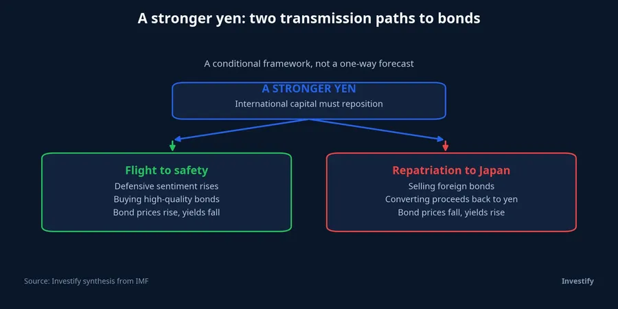 Two transmission paths from the yen to bonds