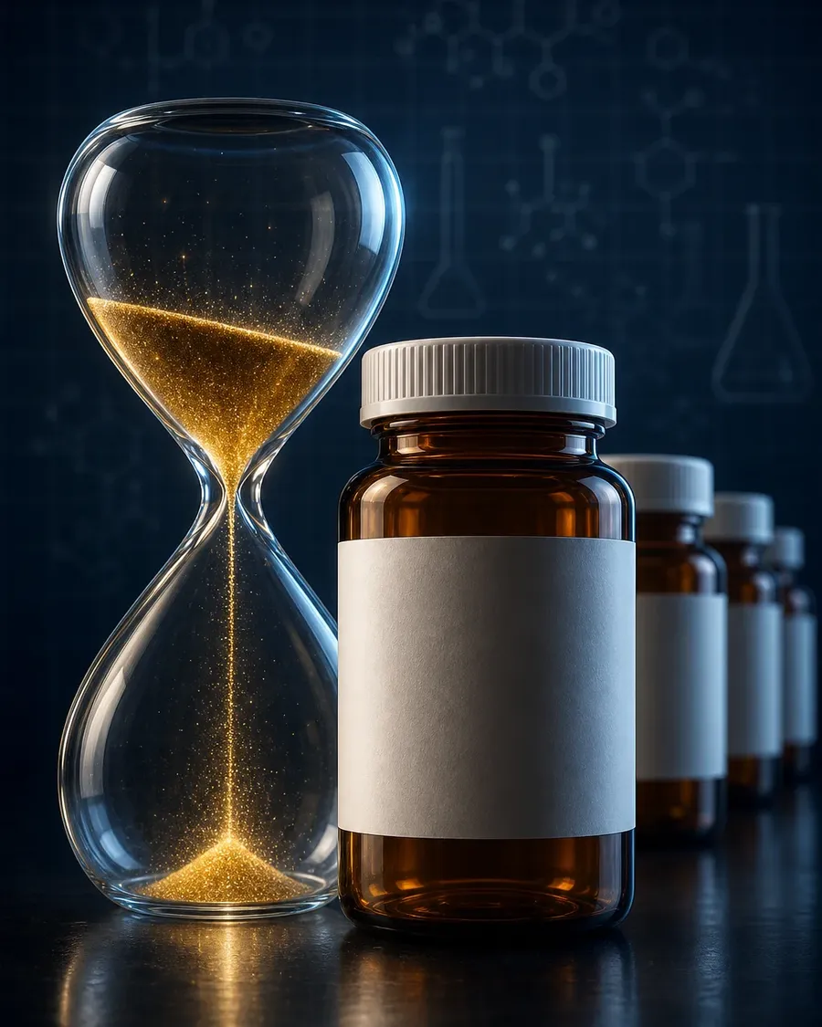 An hourglass representing the limited protection period for medicines