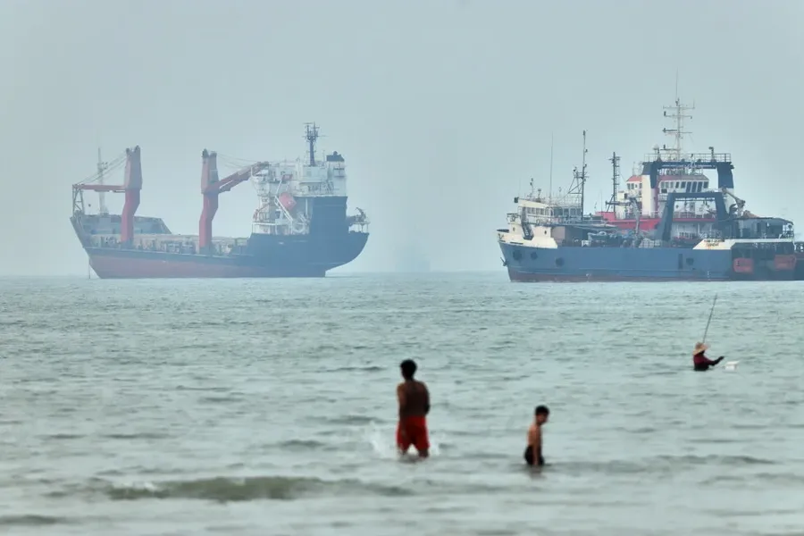 Cargo ships on a shipping route near the Strait of Hormuz