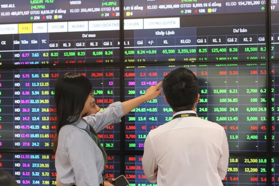 A Vietnamese stock board with mixed price moves