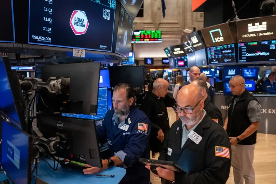 New York Stock Exchange traders during a trading session