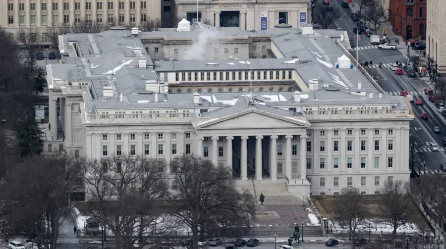 The US Treasury building, representing the government bond market