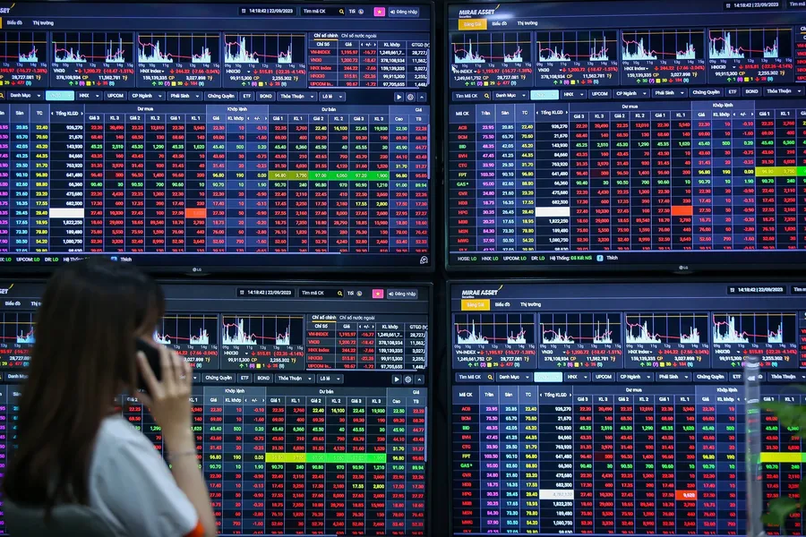 Investor watches Vietnamese stock market screens