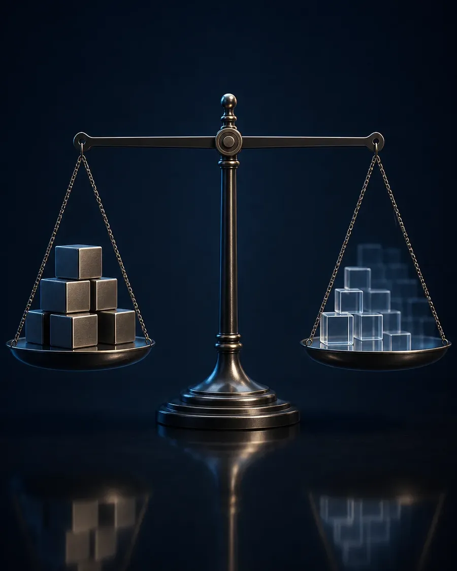 Balance scale illustrating interest-rate sensitivity between near and distant cash flows