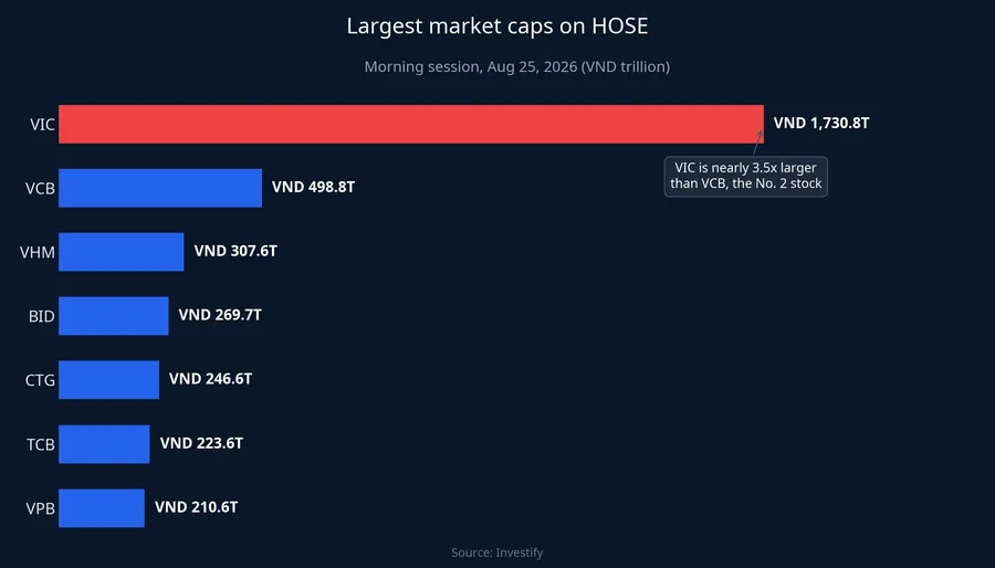 Largest market caps on HOSE, morning of August 25