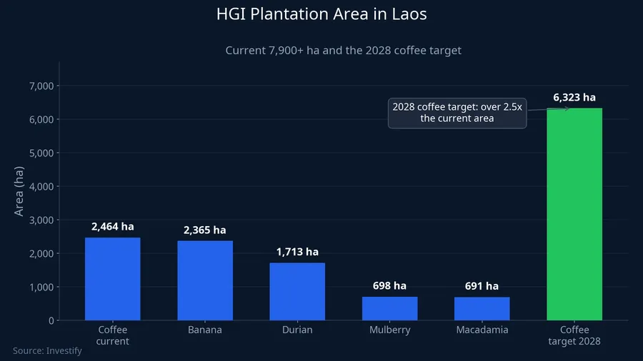 HGI plantation area in Laos, current holdings versus the 2028 coffee target
