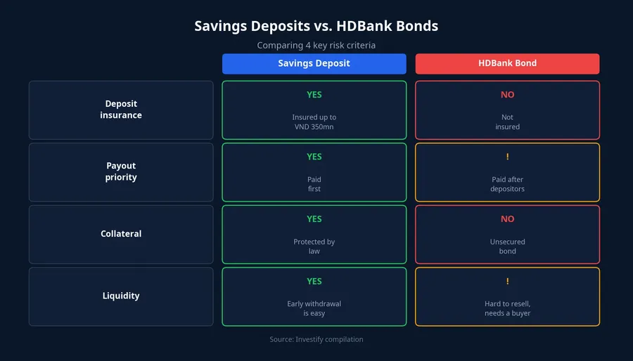 Comparing risk between savings deposits and HDBank bonds