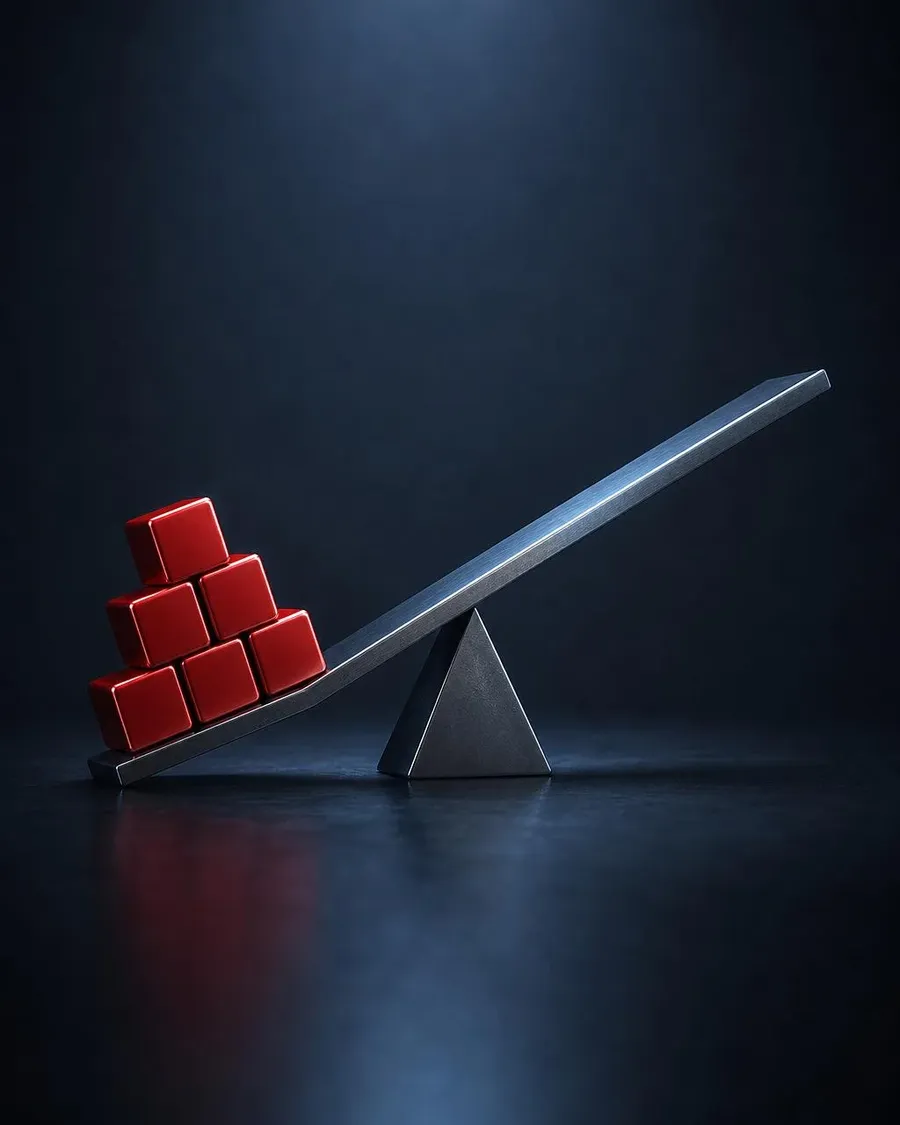 Financial leverage illustration, a heavy weight tipping to one side