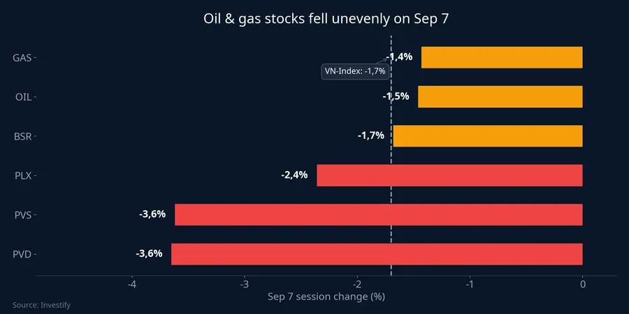 Six oil and gas stocks fell by six different margins on Sep 7