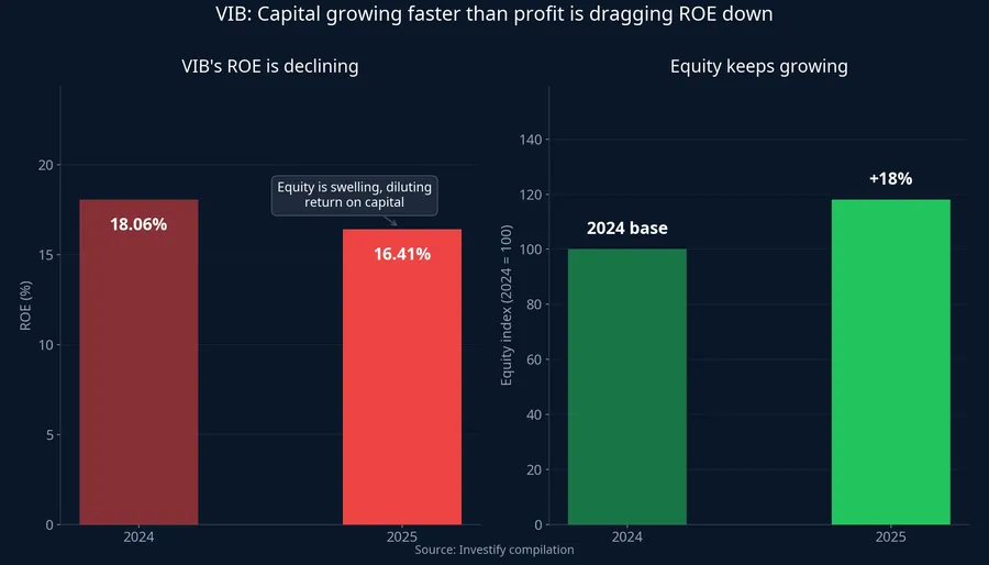 VIB: Capital growing faster than profit is dragging ROE down