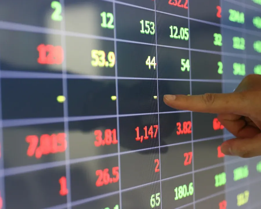 A stock board during a red trading session