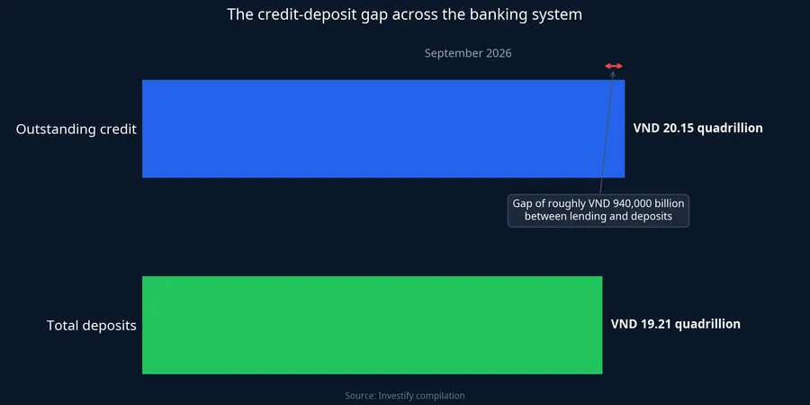 Roughly VND 940,000 billion gap between outstanding credit and total deposits