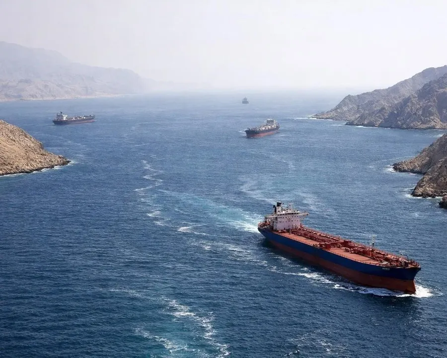 Oil tankers moving through the Strait of Hormuz