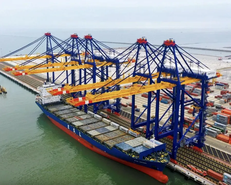 Aerial view of a container terminal at Hai Phong port