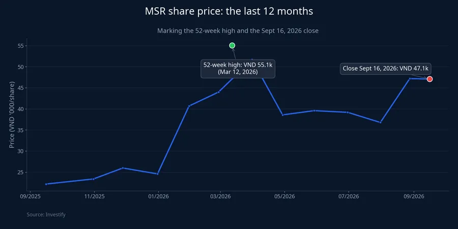 MSR share price over the last 12 months