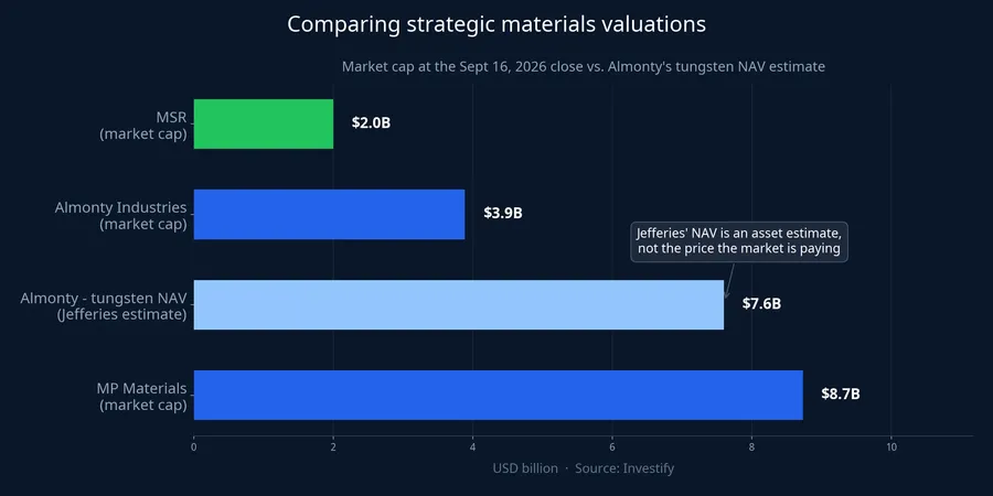 Comparing valuations across MSR, Almonty, and MP Materials