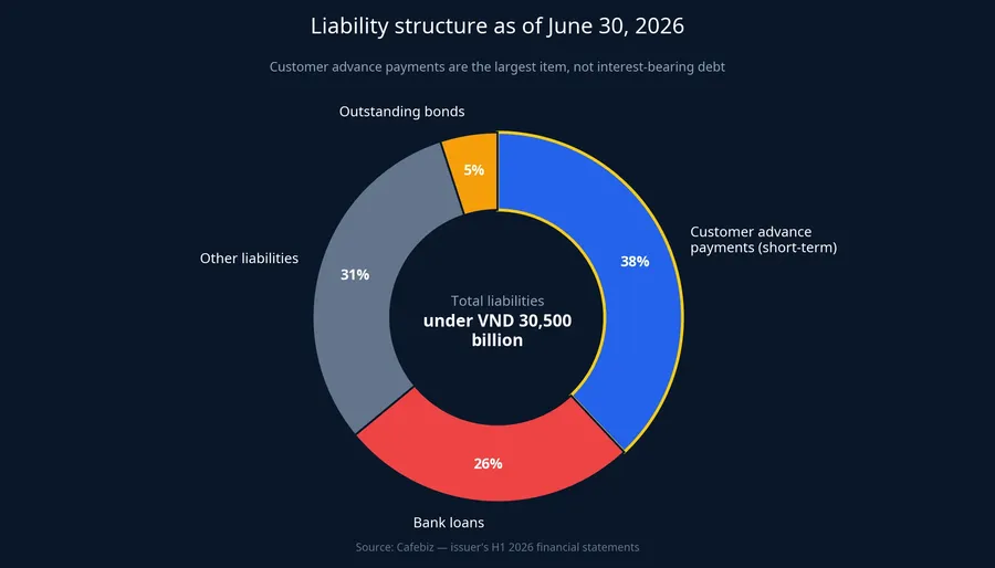 Liability structure as of June 30, 2026: customer advance payments are the largest single item