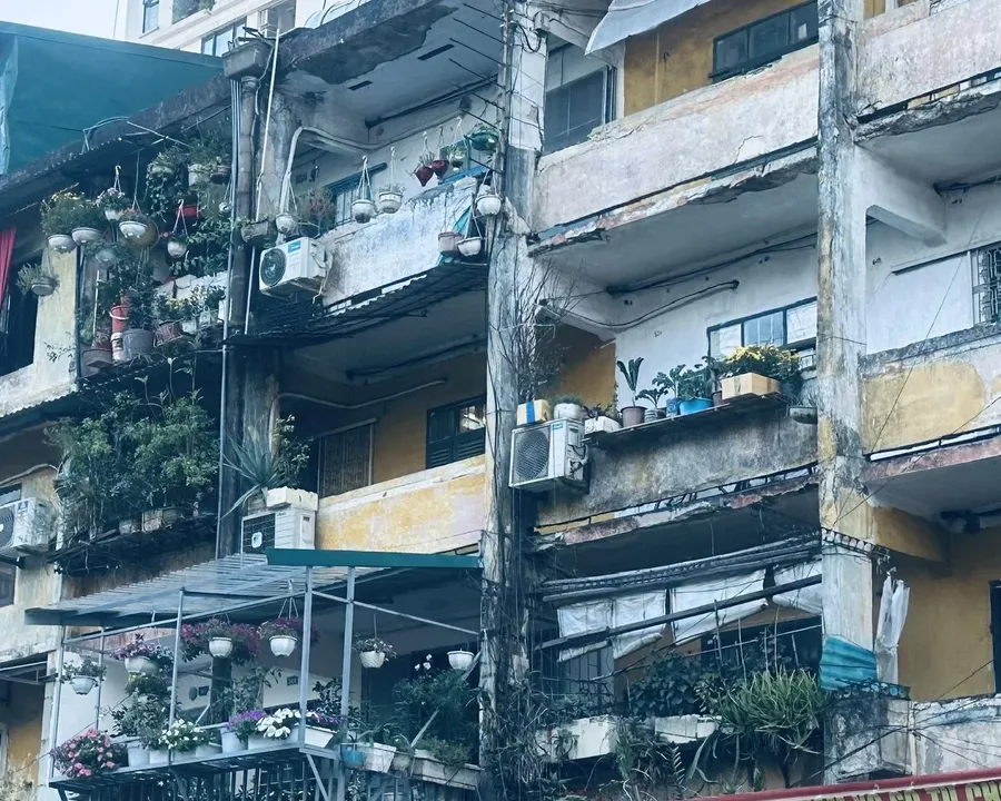 Deteriorating old apartment building