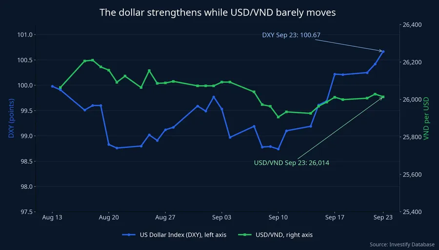 DXY and USD/VND over the last 30 sessions