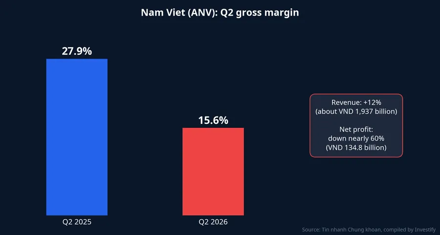 Nam Viet's Q2 gross margin fell from about 27.9% to 15.6%