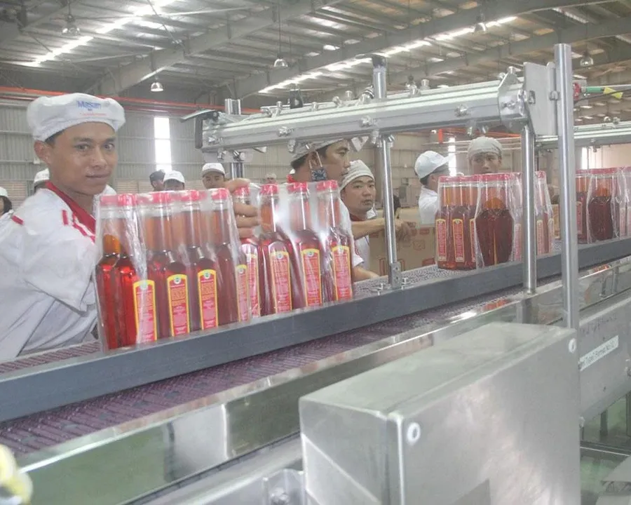 Bottling line for fish sauce at a Masan factory