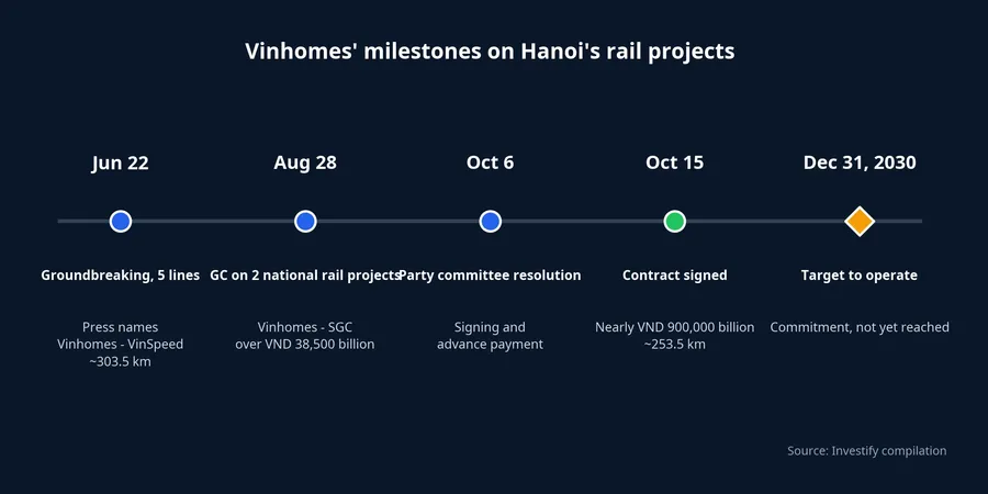 Timeline of Vinhomes' milestones on Hanoi's rail projects