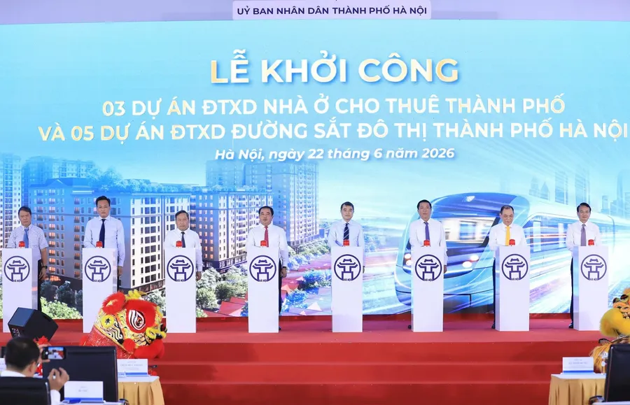 The groundbreaking ceremony for Hanoi urban rail projects on June 22, 2026