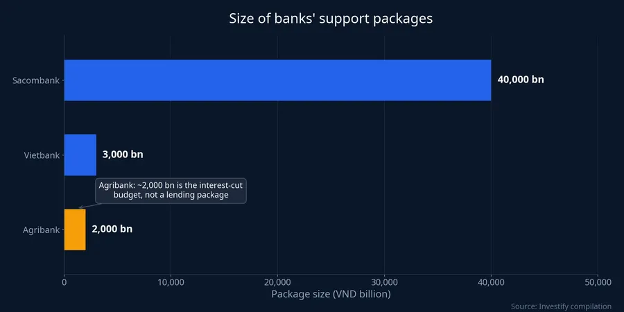 Size of Sacombank's and Vietbank's packages versus Agribank's interest-cut budget