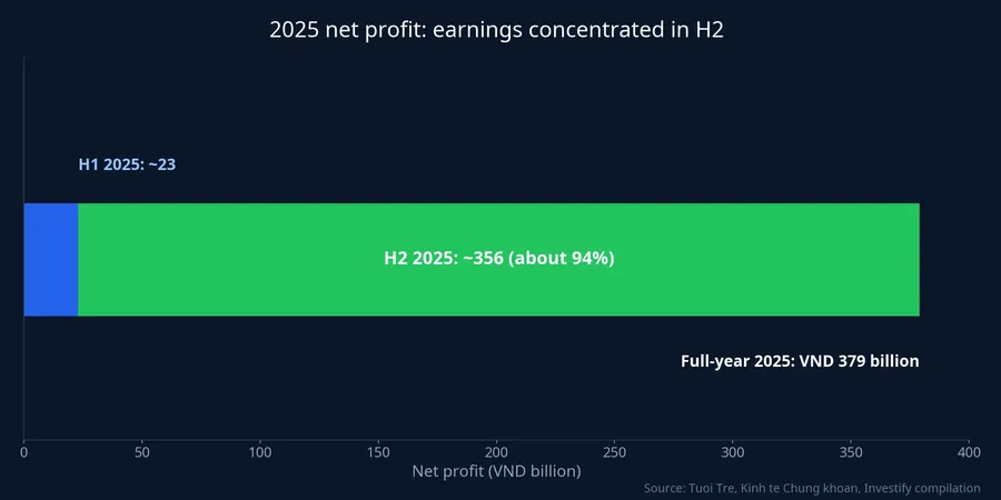 2025 net profit: about VND 23 billion in H1, about VND 356 billion in H2, VND 379 billion in total